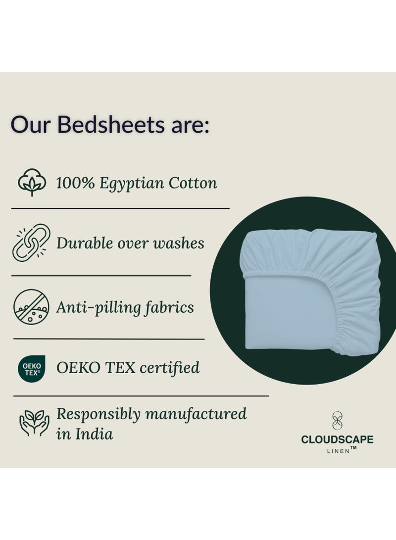 Cloud Scape Linen 600 Thread Count Egyptian Cotton Fitted Sheet ( Super King, French Blue) - Image 3