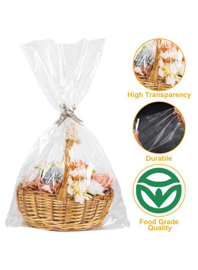 Labeol 50pcs Cellophane Bags 3 Sizes Cellophane Wrap for Gift Baskets 24x30 16x24 12x18 Large Clear Packaging Bags with 50 Pull Bows for Gift Wrapping Plastic Gift Bags - Image 5
