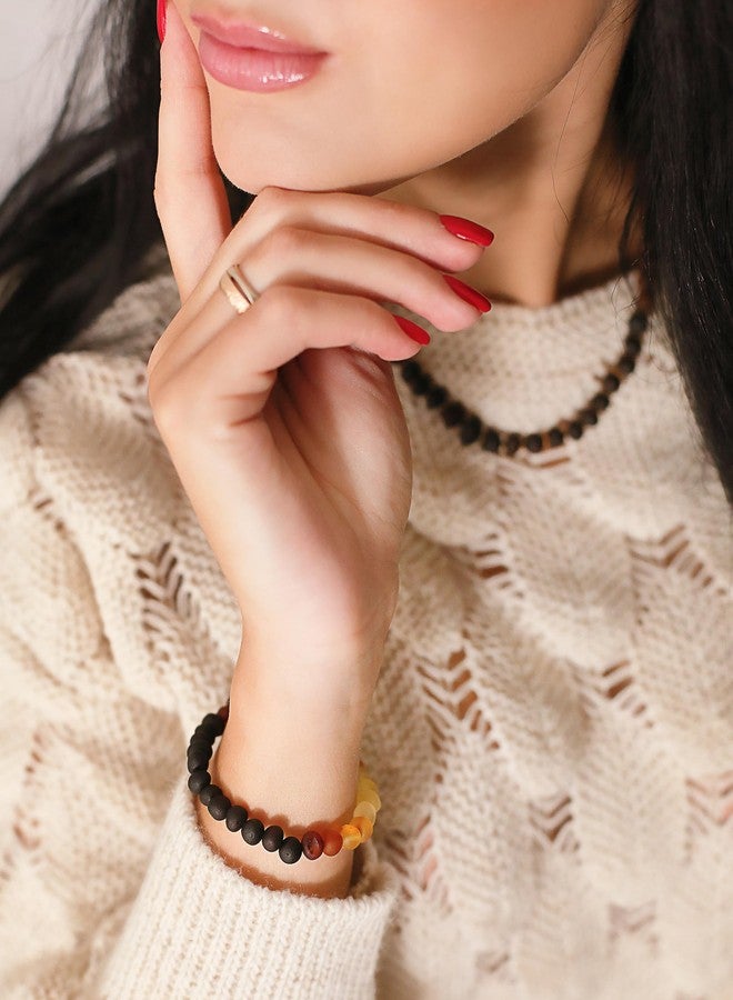 Baltic Proud Natural Baltic Amber Bracelet for Adults (Women/Men - Unisex) Rainbow Raw color - Hand made From Raw-Unpolished/Certified Baltic Amber Beads - Image 3