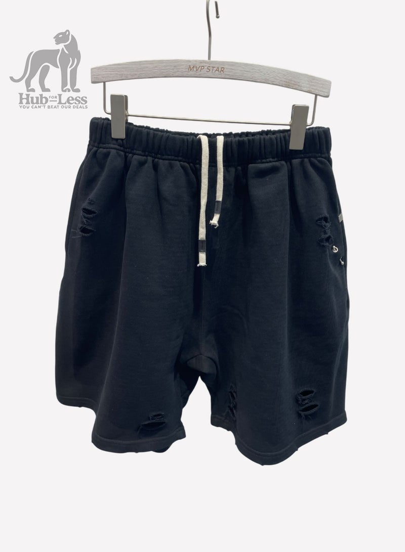 Hub For Less Men’s Heavyweight French Terry Sweatshorts – Ultra Fit with Metal Pocket Detail & Distressed Finish - Image 2