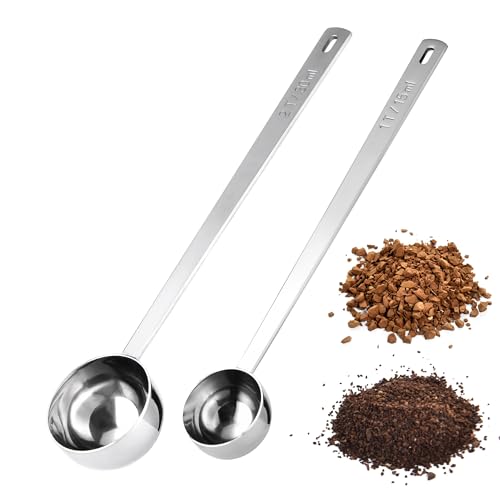 Doosu 18/8 Stainless Steel Coffee Scoops, Doosu Food-Grade Metal Measuring Spoons with 6.9in Long Handle, Tablespoon Scooper for Coffee Beans, Ground Coffee, Espresso, Protein Powders, Tea (1 & 2 Tbsp) - Image 1