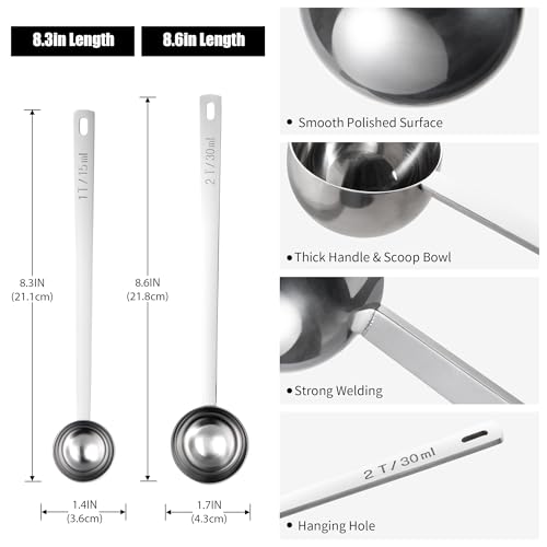 Doosu 18/8 Stainless Steel Coffee Scoops, Doosu Food-Grade Metal Measuring Spoons with 6.9in Long Handle, Tablespoon Scooper for Coffee Beans, Ground Coffee, Espresso, Protein Powders, Tea (1 & 2 Tbsp) - Image 2