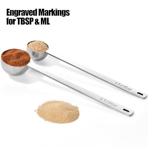 Doosu 18/8 Stainless Steel Coffee Scoops, Doosu Food-Grade Metal Measuring Spoons with 6.9in Long Handle, Tablespoon Scooper for Coffee Beans, Ground Coffee, Espresso, Protein Powders, Tea (1 & 2 Tbsp) - Image 4