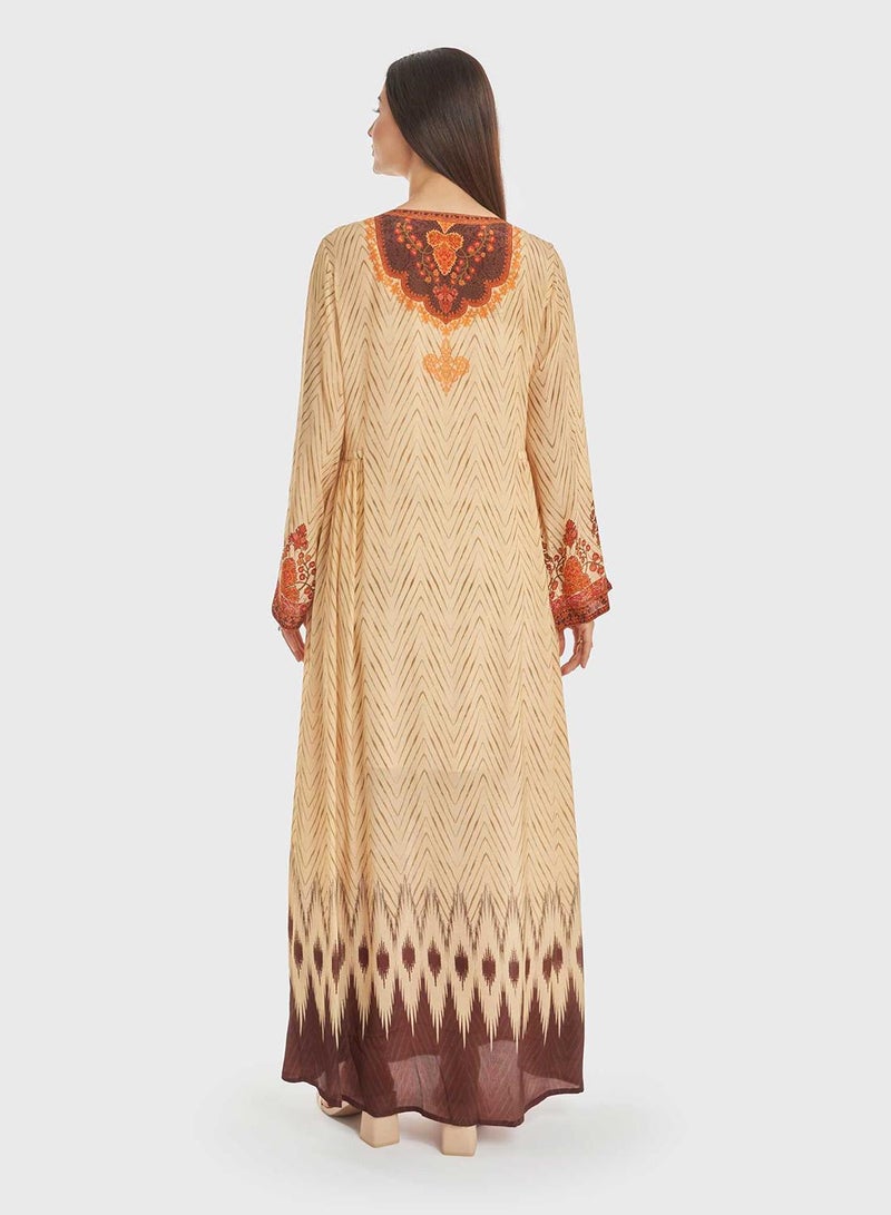 KASHKHA Kuwaiti Cut Jalabiya with Zigzag Print and Stone Work - Image 4