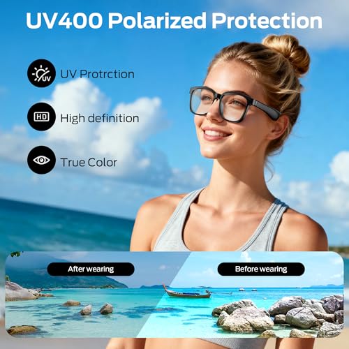 Oraolo Smart Glasses, Polarized Sunglasses with Bluetooth Speaker, Wireless Music & Calls, Athletic/Outdoor UV Protection and Voice Control, Unisex(Clear) - Image 4