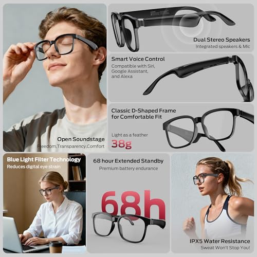 Oraolo Smart Glasses, Polarized Sunglasses with Bluetooth Speaker, Wireless Music & Calls, Athletic/Outdoor UV Protection and Voice Control, Unisex(Clear) - Image 3