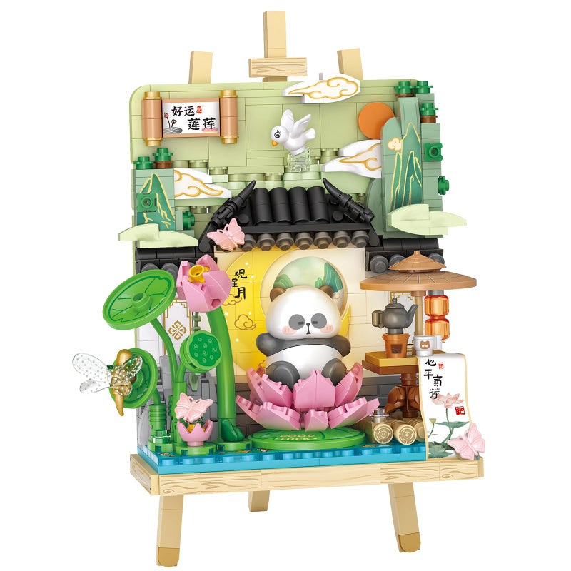 MEIEST Panda Mini Building Blocks Cute 3D Painting Model SetCreative 4 Seasons Views Collection Construction Building Bricks ToyHome Decor SummerLotus - Image 3