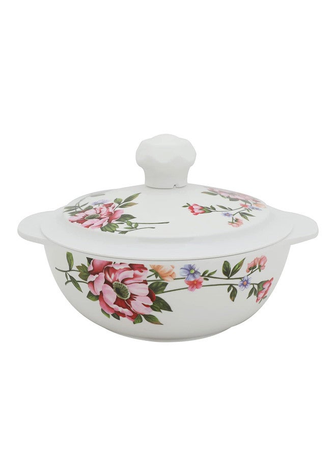 Abir 6-Piece Melamine Deep Round Bowl With Handles & Lid Set 17 CM /6.69 INCH White/Floral - Image 2