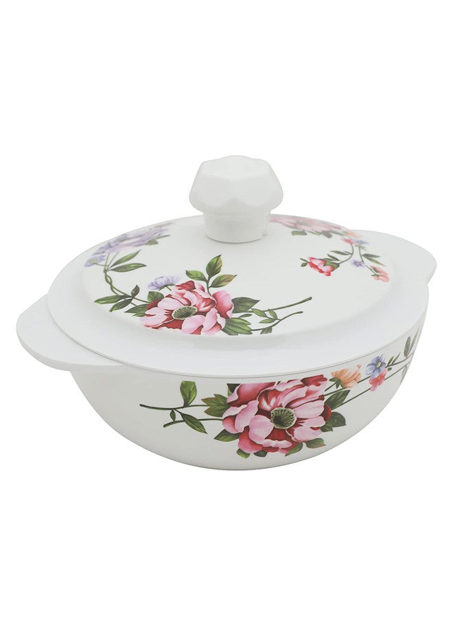 Abir 6-Piece Melamine Deep Round Bowl With Handles & Lid Set 17 CM /6.69 INCH White/Floral - Image 3
