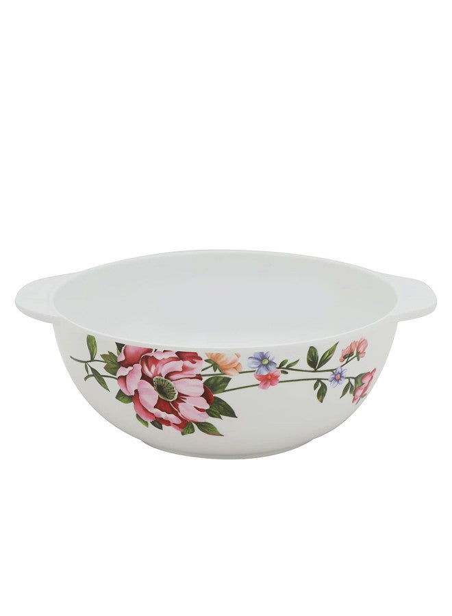 Abir 6-Piece Melamine Deep Round Bowl With Handles & Lid Set 17 CM /6.69 INCH White/Floral - Image 5