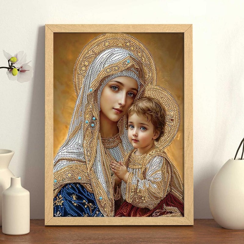 رسم الماس 5D DIY: تطريز الماس الدائري لمريم العذراء، 3040 ماسة دينية جديدة على شكل - Image 3