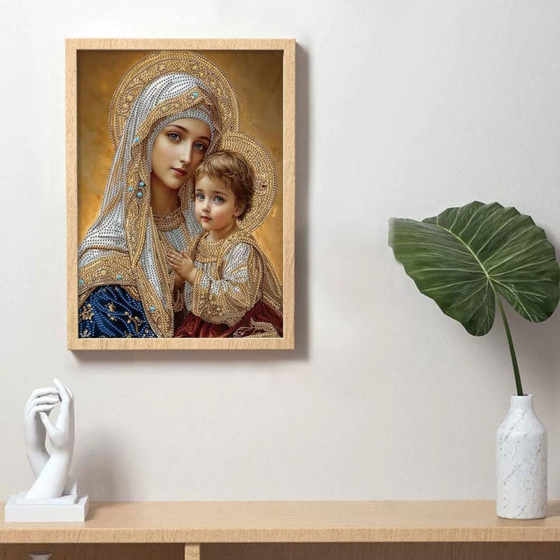 رسم الماس 5D DIY: تطريز الماس الدائري لمريم العذراء، 3040 ماسة دينية جديدة على شكل - Image 5