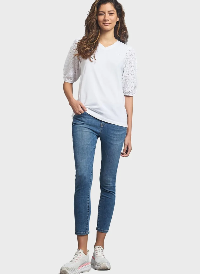 bhpoloclub V-Neck Laser Cut Sleeve Top