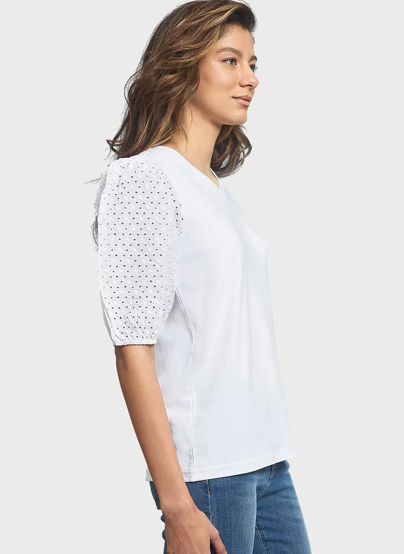bhpoloclub V-Neck Laser Cut Sleeve Top