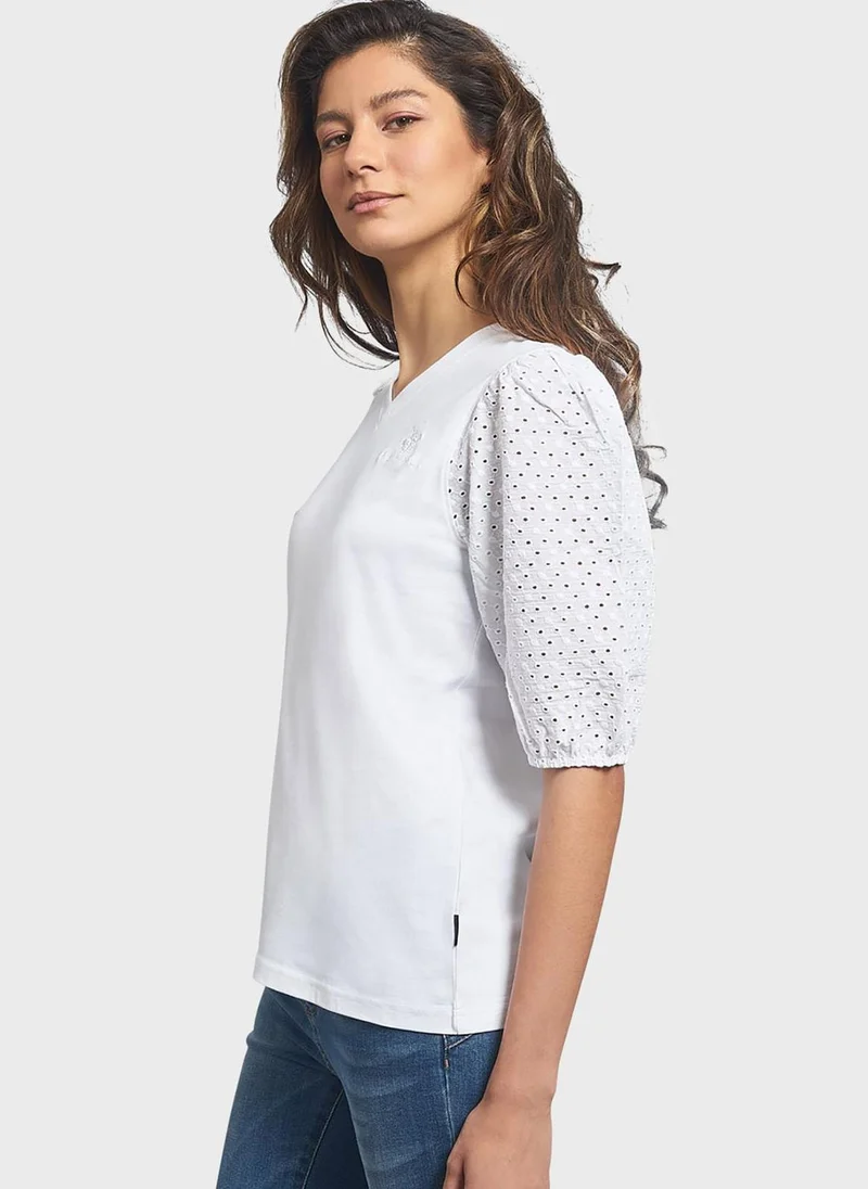 bhpoloclub V-Neck Laser Cut Sleeve Top