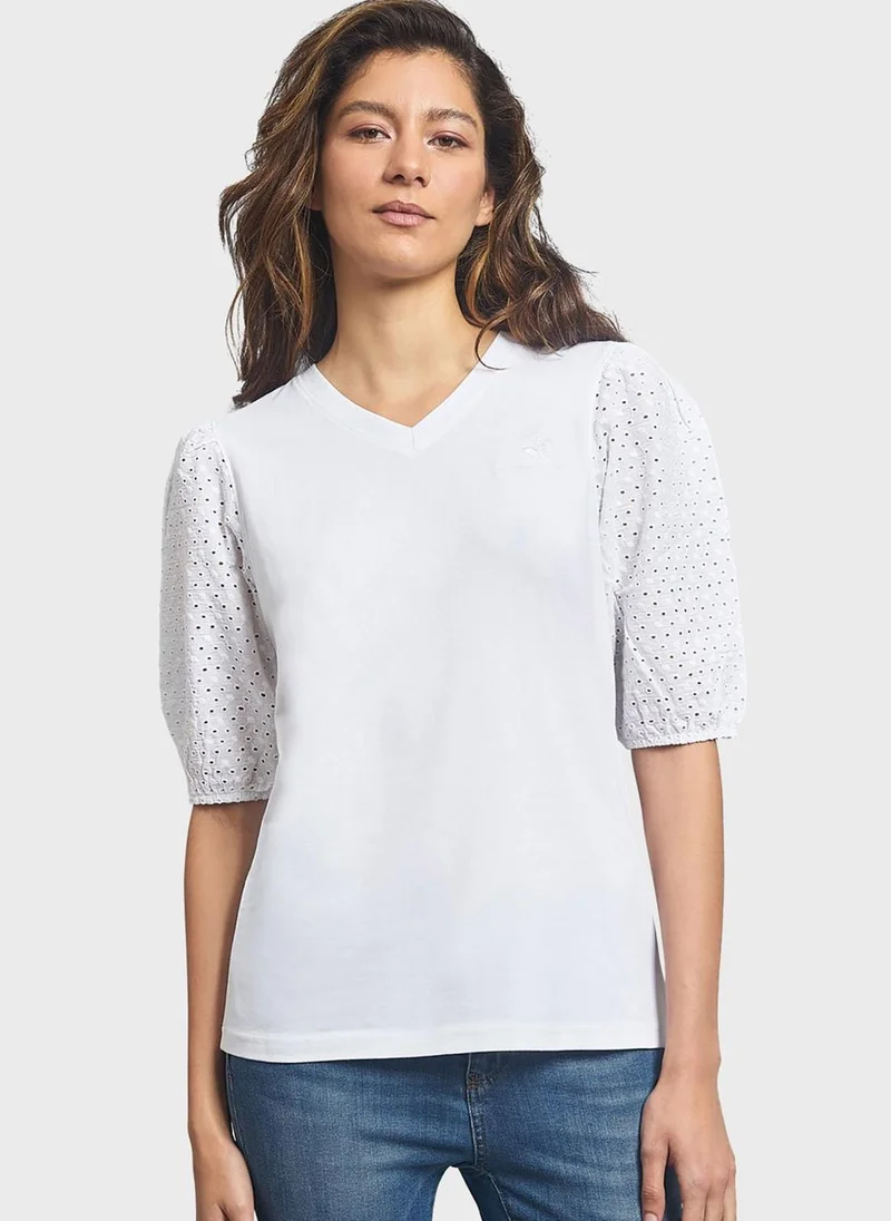 bhpoloclub V-Neck Laser Cut Sleeve Top