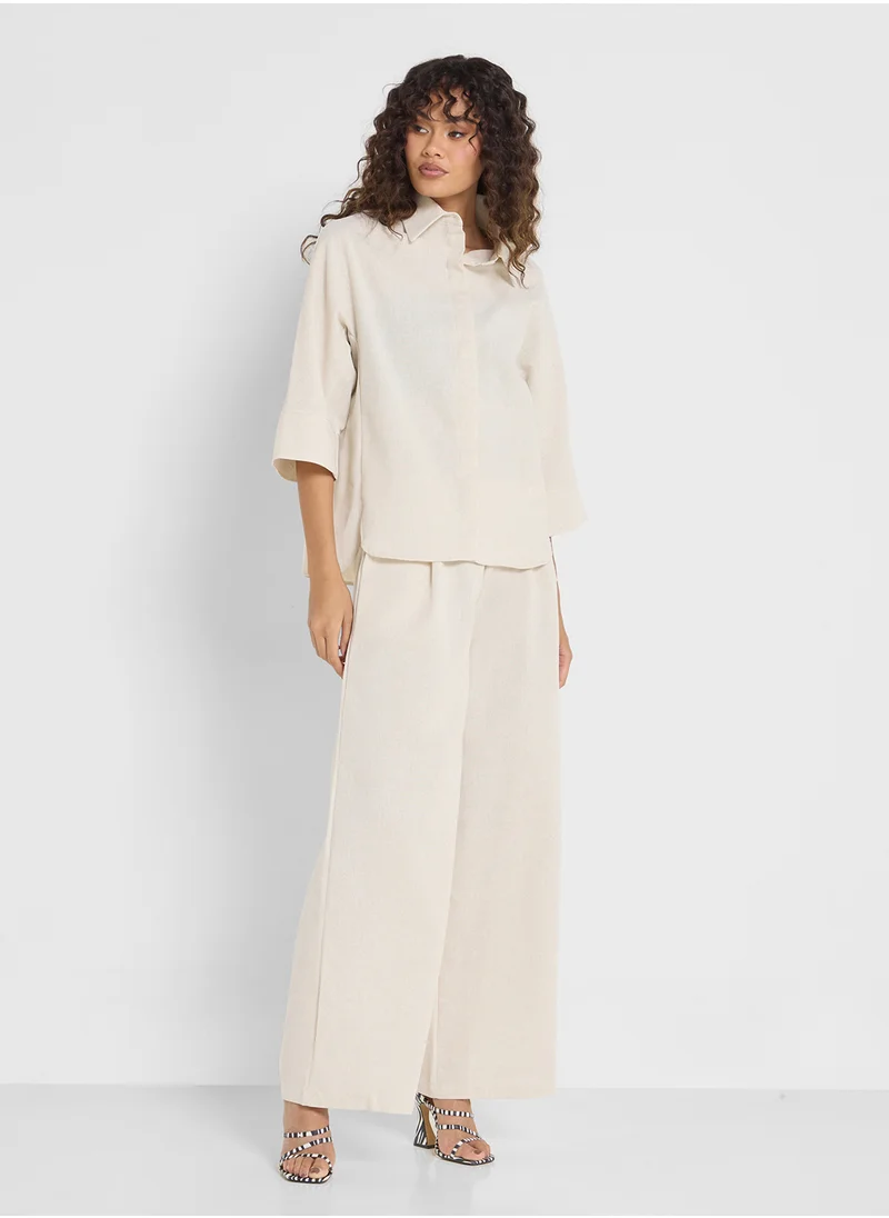 Ginger Linen Blend Relaxed Fit Shirt & Pant Coord Set