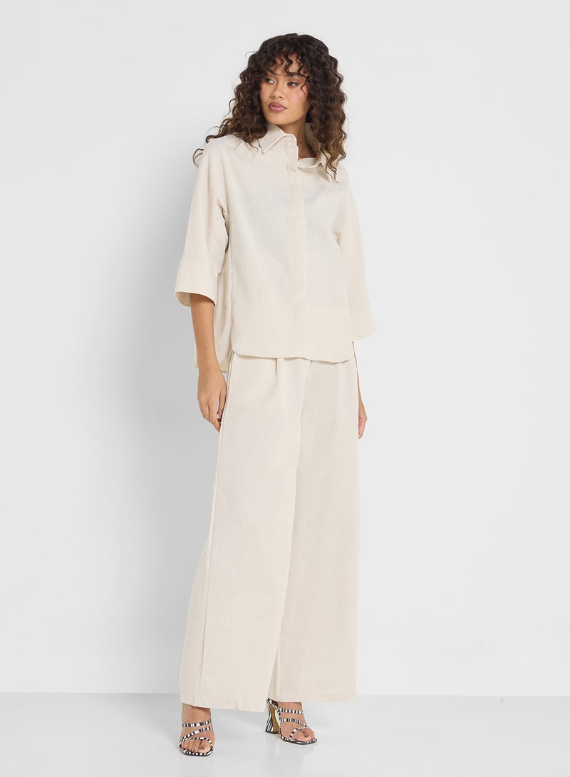 Ginger Linen Blend Relaxed Fit Shirt & Pant Coord Set - Image 5