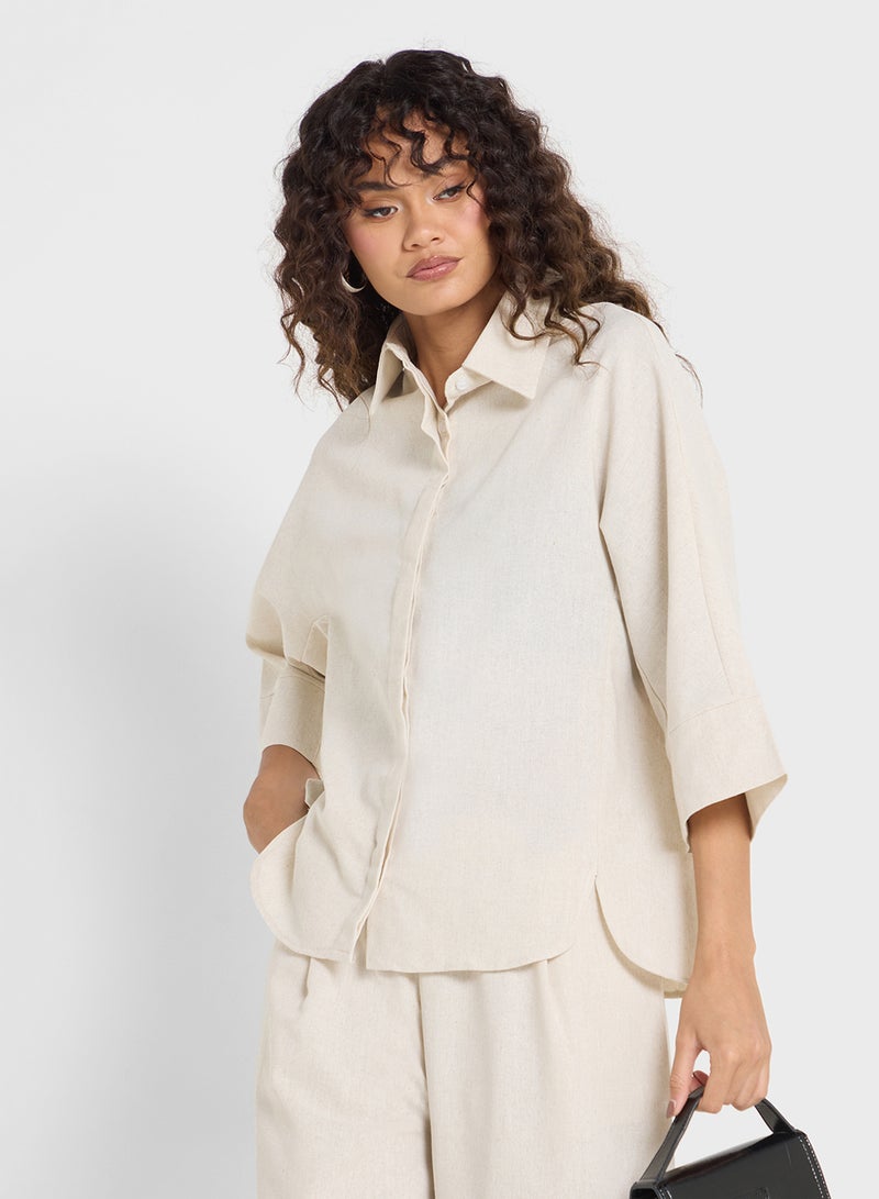 Ginger Linen Blend Relaxed Fit Shirt & Pant Coord Set - Image 3