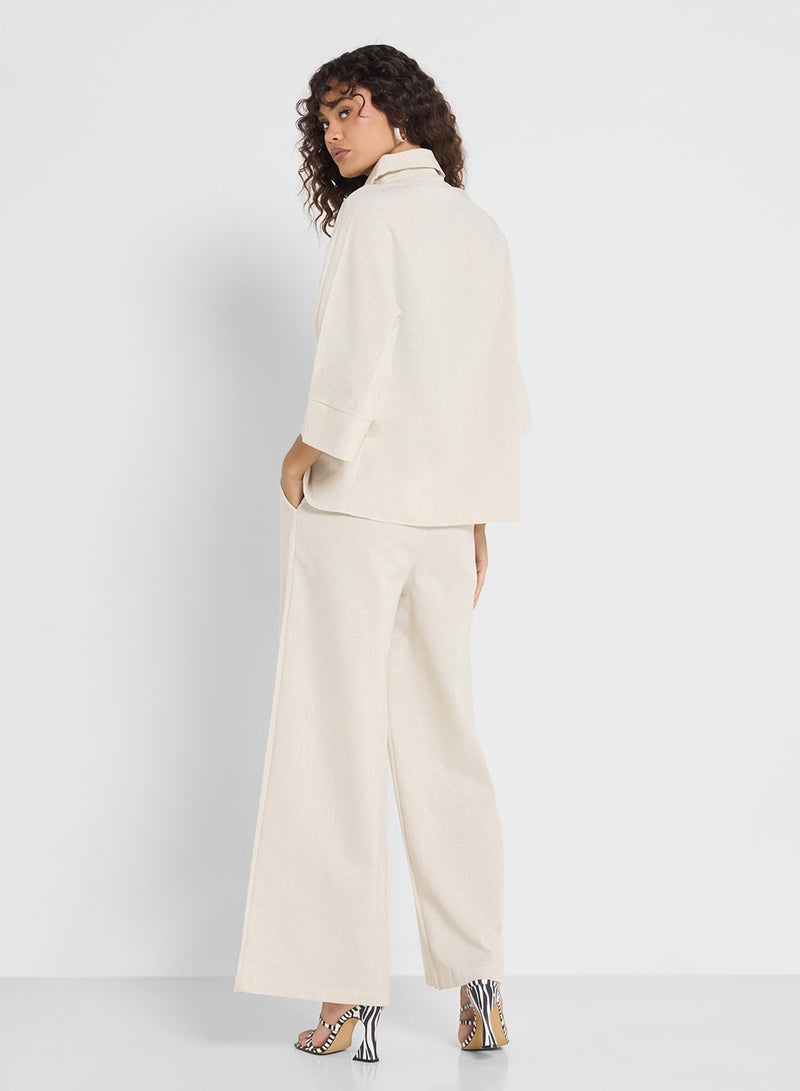 Ginger Linen Blend Relaxed Fit Shirt & Pant Coord Set - Image 2