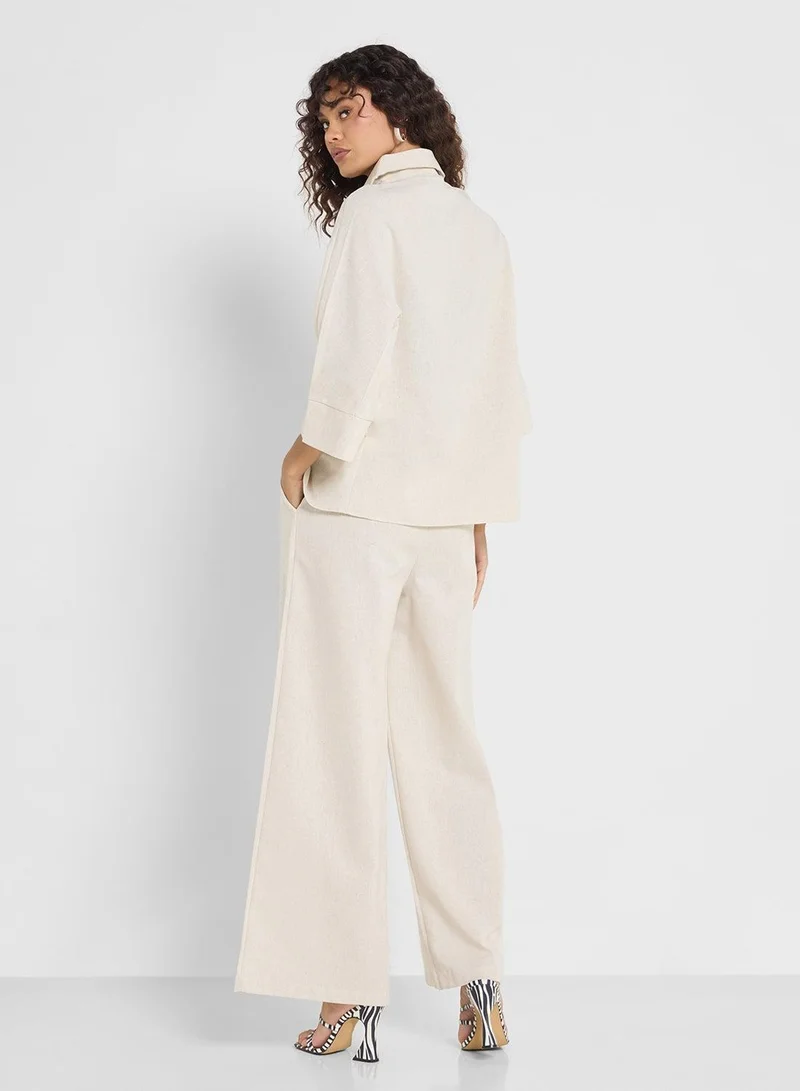 Ginger Linen Blend Relaxed Fit Shirt & Pant Coord Set