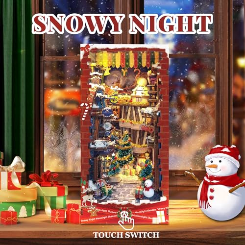 STRUCWOOD Christamas Book Nooks DIY Dollhouse Kit for Adults Bookshelf Decor with LED Lights 3D Wooden Puzzle Model Booknooks Kits Gifts for FamilyFriends Snowy Night - Image 5