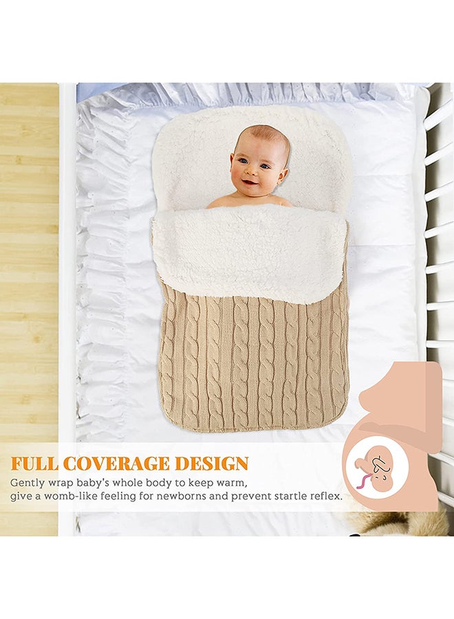 Premium Quality Newborn Knitted Swaddle Adjustable Infant Wrap Blanket Sleeping Bag-Beige - Image 5