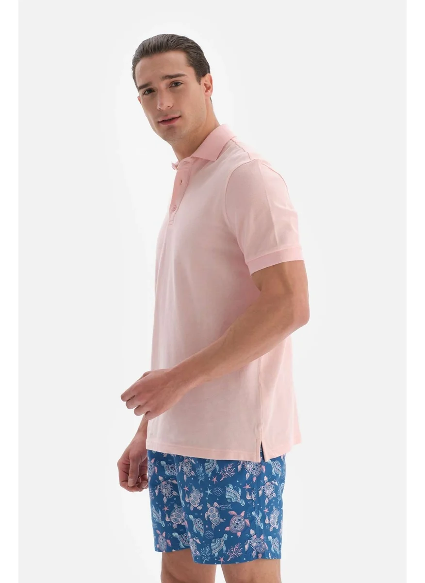 داجي Light Pink Pique Polo Neck T-Shirt