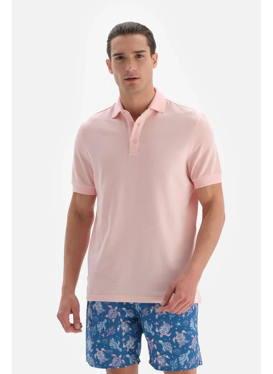 داجي Light Pink Pique Polo Neck T-Shirt