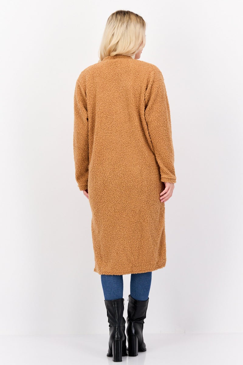 BRAVE SOUL Women Open Front Long Sleeve Textured Cardigan, Light Rust  - Image 4
