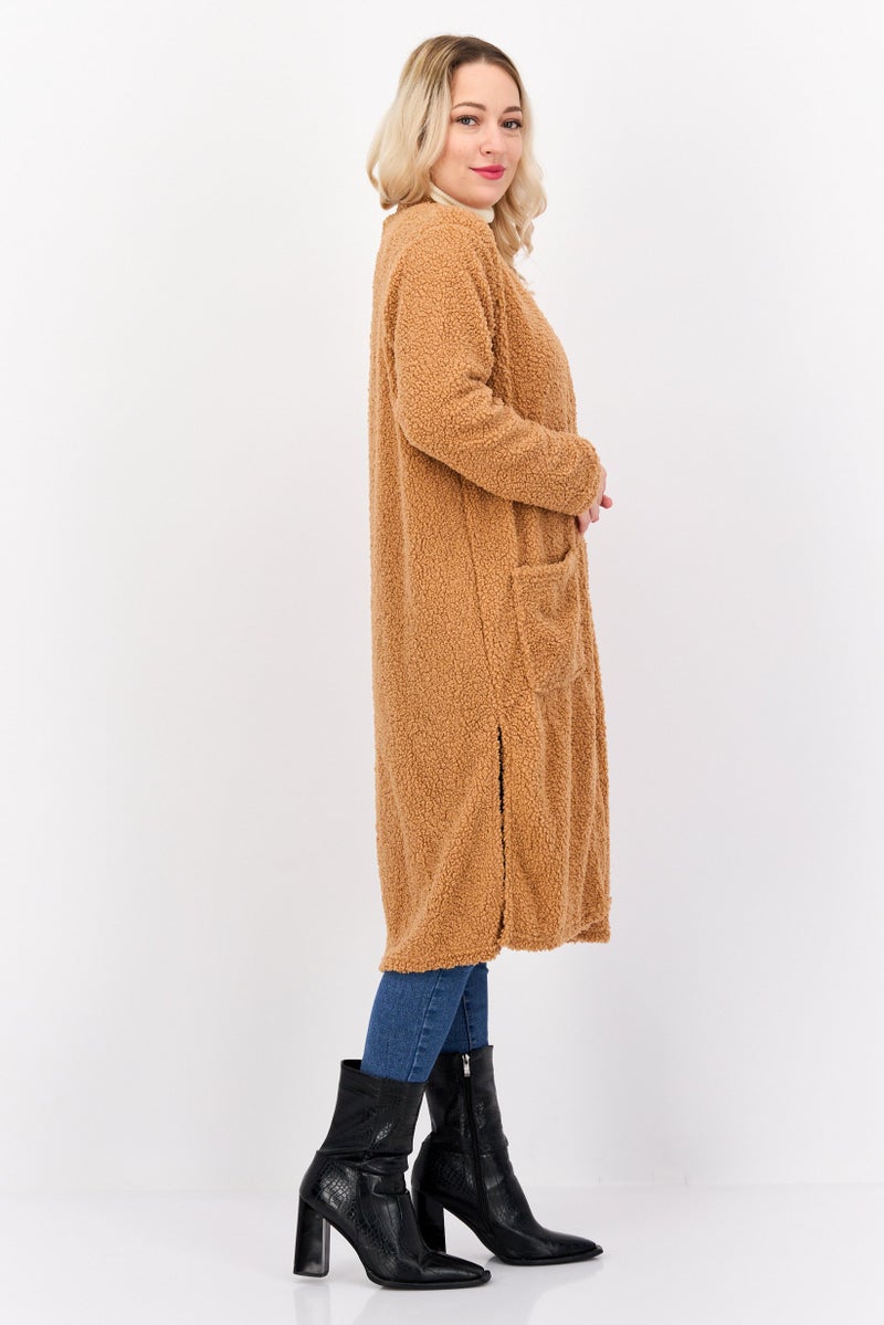 BRAVE SOUL Women Open Front Long Sleeve Textured Cardigan, Light Rust  - Image 3