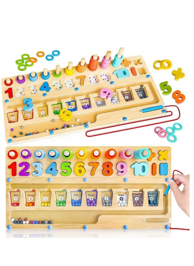 Montessori Maze Toys for Kids Magnetic Color and Number Maze Toy Early Education Toys for 3-6Years Old Wooden Magnetic Puzzles Board Toddler Counting Matching Activities Fine Motor Skills Toys  - Image 1