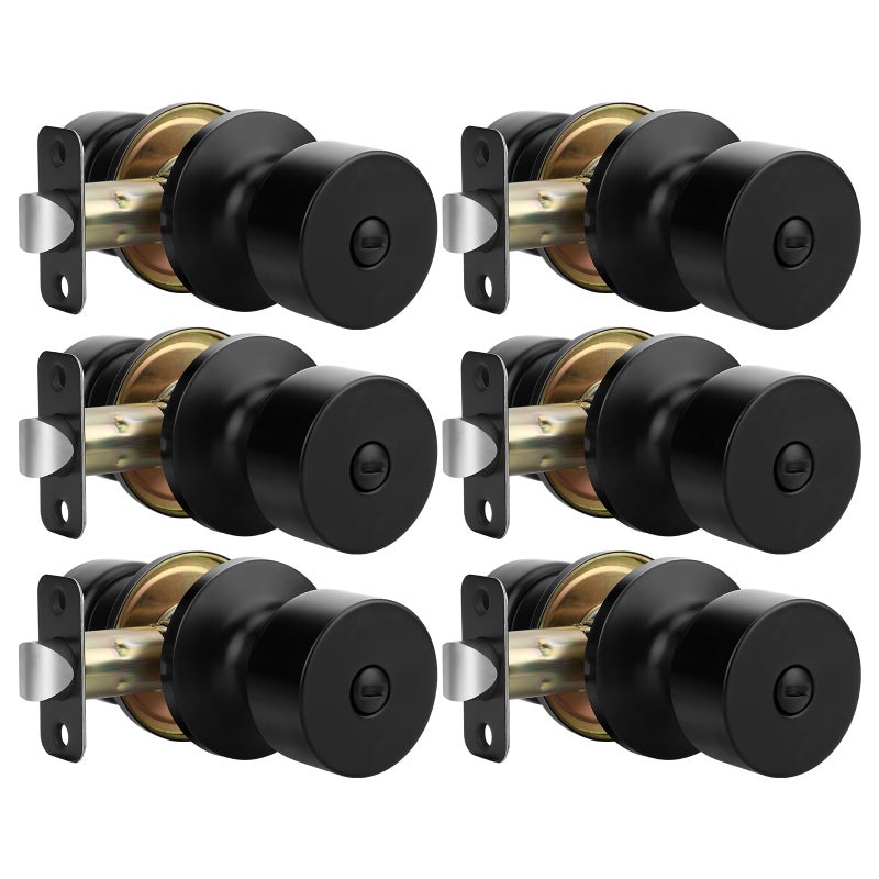 Goldenwarm Black Door Knobs Interior, Privacy Door Knob Black Door Knobs Interior Bulk Matte Black Privacy Door Knobs for Bedroom or Bathroom (6 Pack) - Image 1