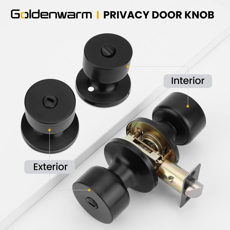 Goldenwarm Black Door Knobs Interior, Privacy Door Knob Black Door Knobs Interior Bulk Matte Black Privacy Door Knobs for Bedroom or Bathroom (6 Pack) - Image 2