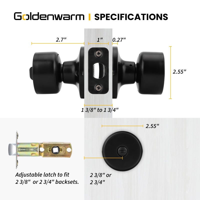 Goldenwarm Black Door Knobs Interior, Privacy Door Knob Black Door Knobs Interior Bulk Matte Black Privacy Door Knobs for Bedroom or Bathroom (6 Pack) - Image 5