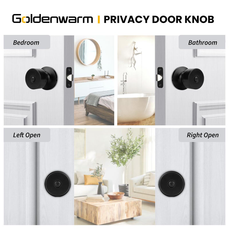 Goldenwarm Black Door Knobs Interior, Privacy Door Knob Black Door Knobs Interior Bulk Matte Black Privacy Door Knobs for Bedroom or Bathroom (6 Pack) - Image 4