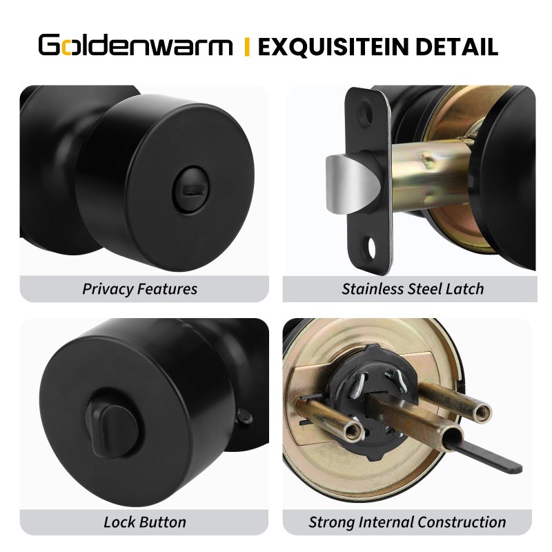 Goldenwarm Black Door Knobs Interior, Privacy Door Knob Black Door Knobs Interior Bulk Matte Black Privacy Door Knobs for Bedroom or Bathroom (6 Pack) - Image 3
