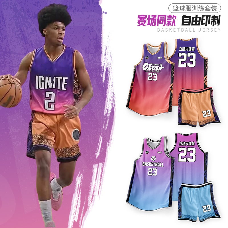 Village Ba Style American Basketball Uniform Set For Men And Women, College Student Competition Training Uniform, Jersey Vest, Team Summer Jersey - Image 2