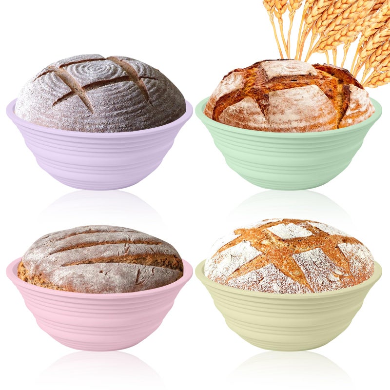 Ycgcp 4Pcs Silicone Bread Proofing Baskets, 9" Collapsible Sourdough Bread Baking Supplies Non-Stick Round Dough Proofing Bowl Containers Oven Safe for Various Tastes Bread Making-BPA Free - Image 1