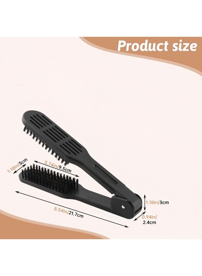 Black Double Sided Bristle Hair Brush Clamp Straightening Comb Professional Salon Hair Styling Tool For Men And Women Hair Smoothing - Image 2