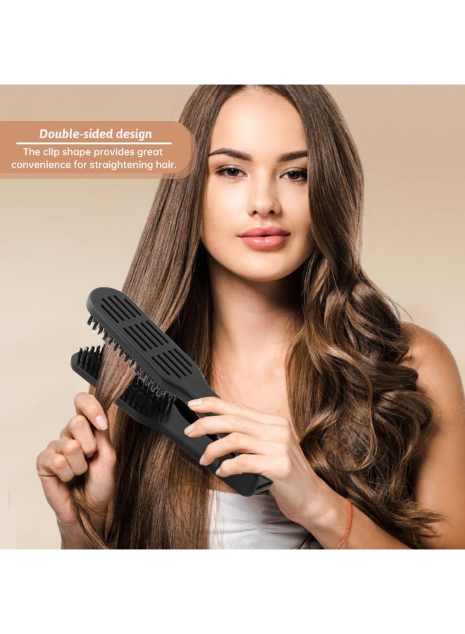 Black Double Sided Bristle Hair Brush Clamp Straightening Comb Professional Salon Hair Styling Tool For Men And Women Hair Smoothing - Image 3