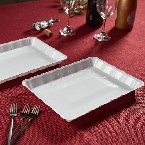 PLASTICPRO صواني تقديم بلاستيكية من بلاستيك برو - صواني مستطيلة 9X13 للأحزاب 4 بيضاء - Image 4