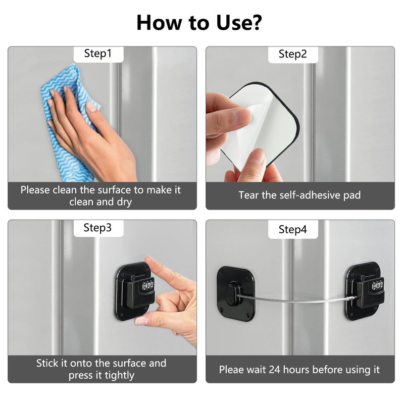 Coipdfty Refrigerator Lock, Heavy Duty Fridge Lock, Combination Lock for Refrigerator Cabinets, Drawers, Safety, Easy Install No Keys Needed (Black-1Pack) - Image 5