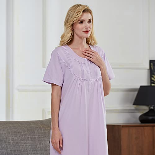 Keyocean Women Nightgowns, Soft Cotton Comfortable Lightweight Short Sleeve Ladies Night-dresses, Light Purple, Small - Image 5