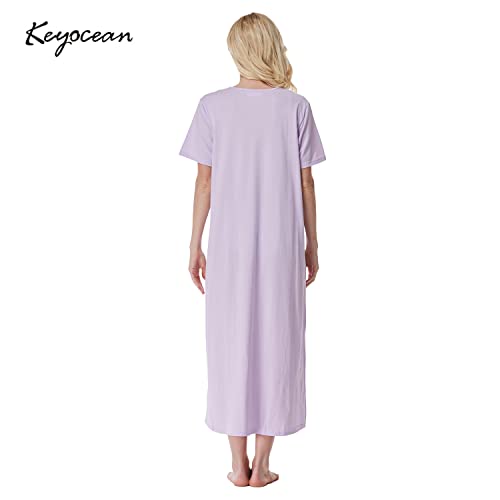Keyocean Women Nightgowns, Soft Cotton Comfortable Lightweight Short Sleeve Ladies Night-dresses, Light Purple, Small - Image 2