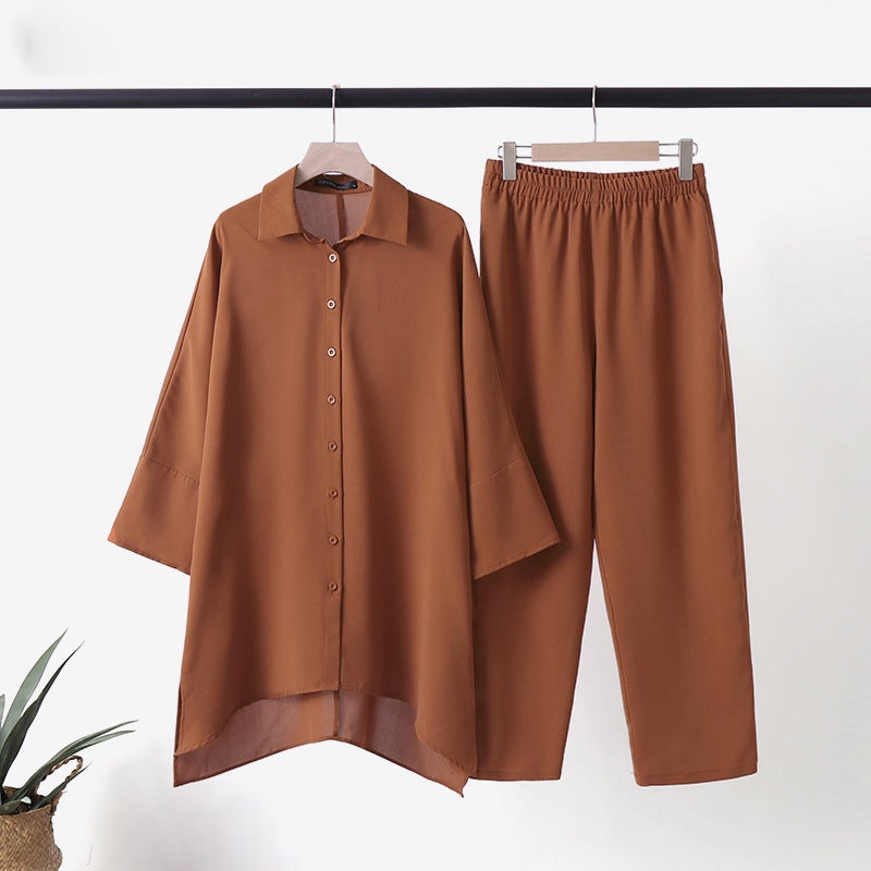 Shirt Suit Female Malaysian Muslim Women'S Clothes Plus Size Women'S Fashion Casual Two-Piece Suit - Image 1
