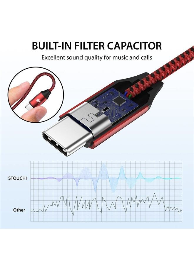 Stouchi محول USB C إلى 3.5 مم أنثوي 2 عبوات، كابل صوت سماعة رأس نوع C، دنجلي Hi-Fi لجهاز Samsung Galaxy S22 S21 Ultra Z Flip Note 20، iPad Mini 6، Pixel 7/6a/6 - أحمر - Image 4