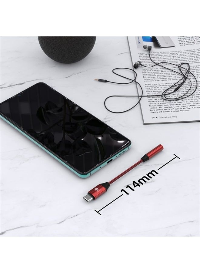 Stouchi محول USB C إلى 3.5 مم أنثوي 2 عبوات، كابل صوت سماعة رأس نوع C، دنجلي Hi-Fi لجهاز Samsung Galaxy S22 S21 Ultra Z Flip Note 20، iPad Mini 6، Pixel 7/6a/6 - أحمر - Image 5
