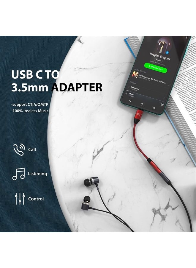 Stouchi محول USB C إلى 3.5 مم أنثوي 2 عبوات، كابل صوت سماعة رأس نوع C، دنجلي Hi-Fi لجهاز Samsung Galaxy S22 S21 Ultra Z Flip Note 20، iPad Mini 6، Pixel 7/6a/6 - أحمر - Image 3