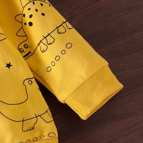 FOCICI 12-18 Month Boy Clothes Toddler Dinosaur Pullover Sweatshirt Baby Hoddie Long Sleeve Infant Casual Pocket Jeans Pants Fall Winter Outfits Set Yellow 12-18 Months - Image 5